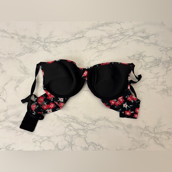 Hurley padded bra adjustable straps Red Black Floral women's sz 34B Hook Loop - Picture 4 of 6